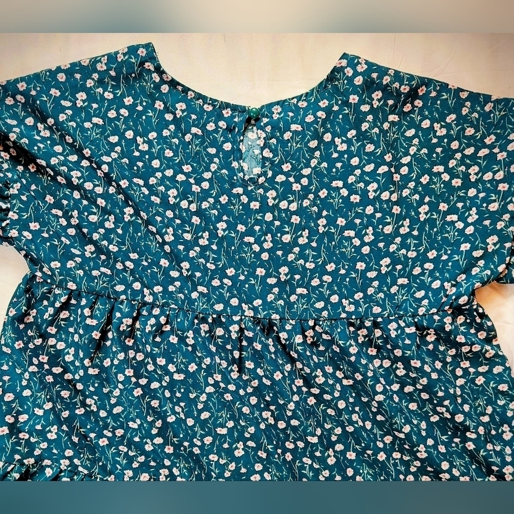 Unbranded Womens Teal Blue & White Floral Short Trapeze Dress Size Small - Picture 12 of 12